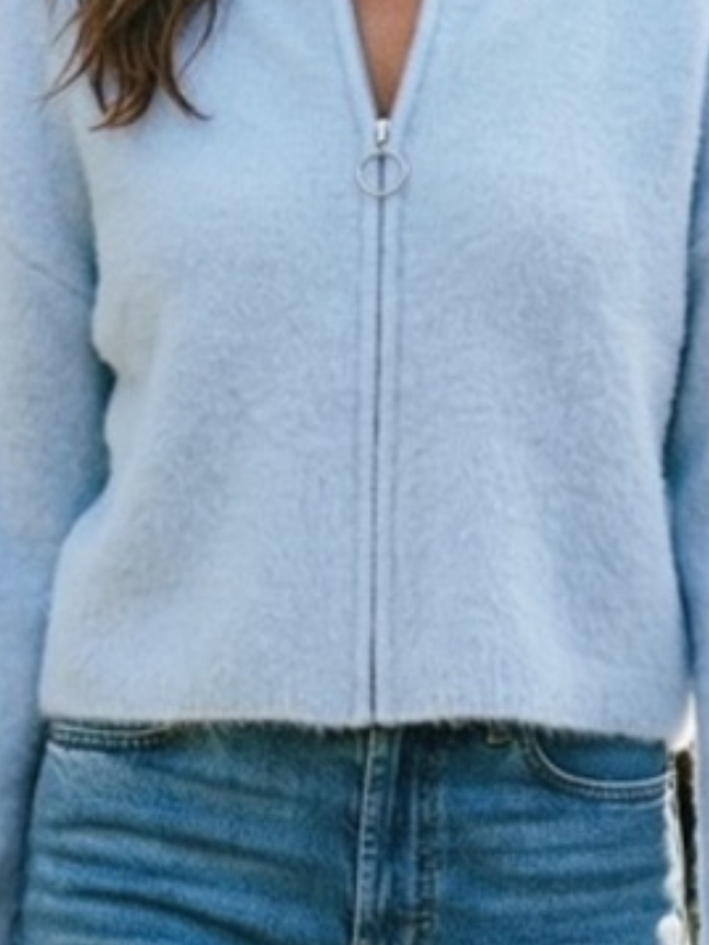Wild Fable Light Blue Fuzzy Zip Sweater Cardigan Size Small New